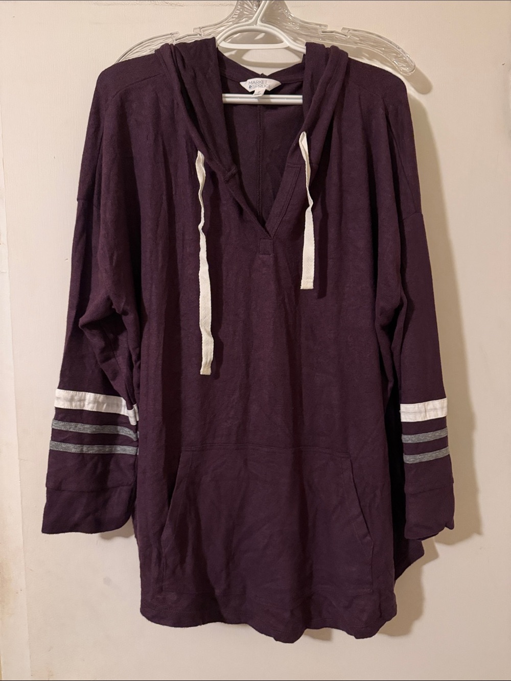 Market & Spruce Deep Plum Hooded Pullover with White Drawcords